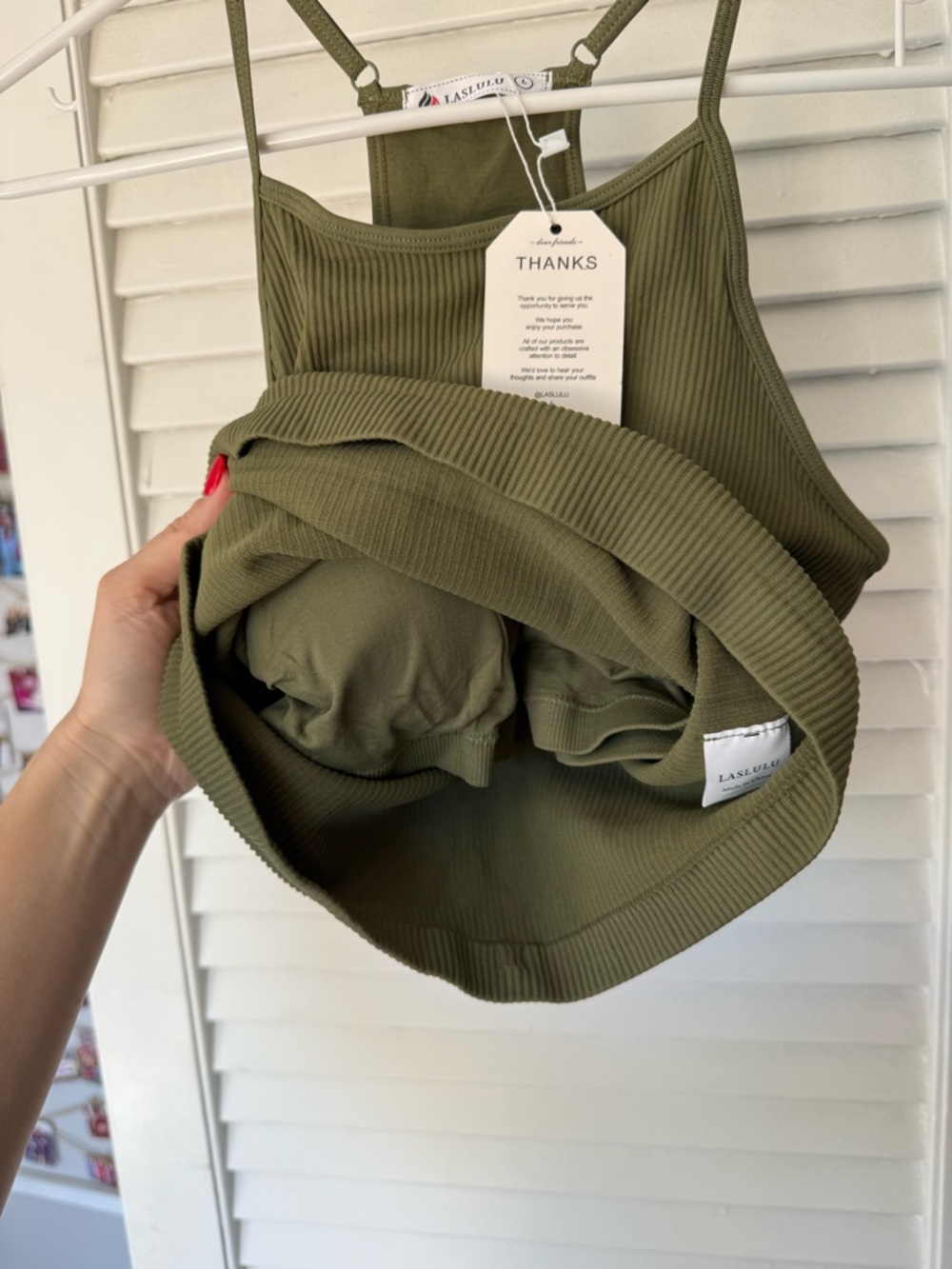 Olive Ribbed High-Neck Tank Top - Picture 4 of 4